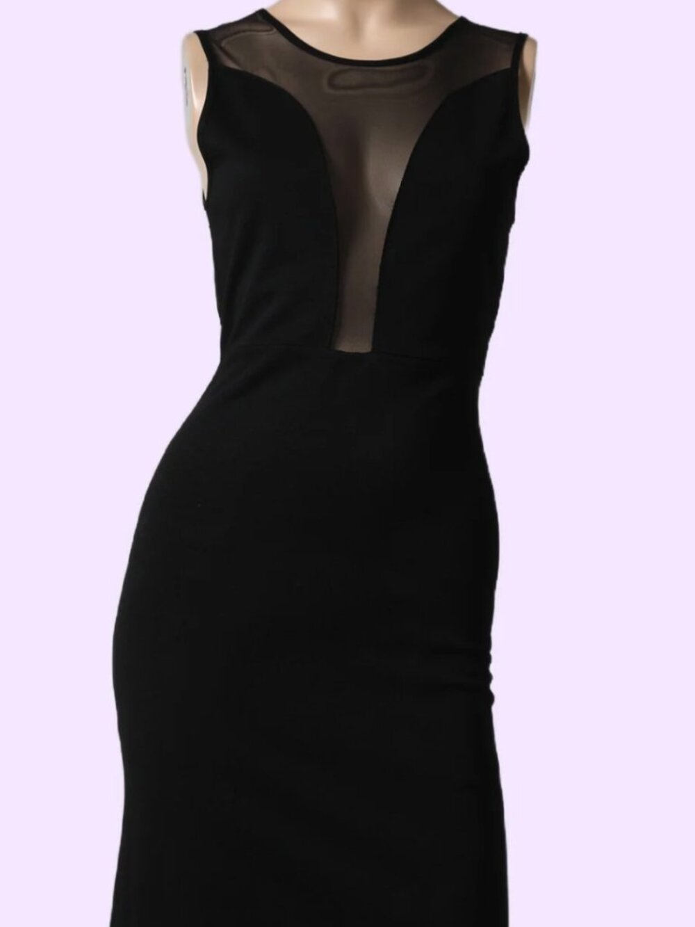 For Love and Lemons Fitted Black Midi Dress with Sheer Mesh Detail - Size XS